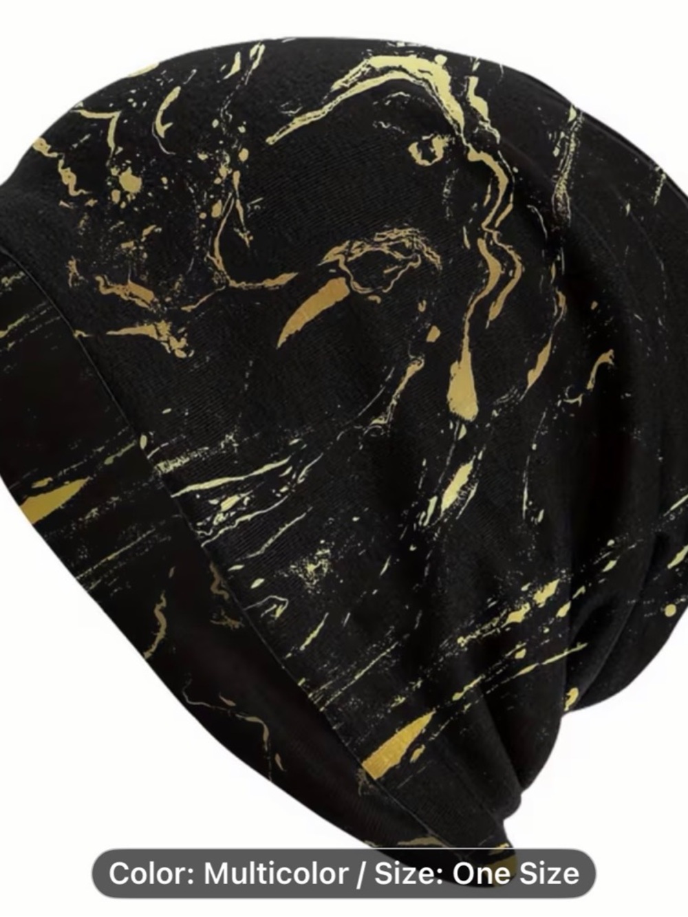 Black and Gold Marble Slouch Beanie - Unbranded